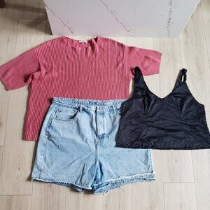 Plus Size Clothing Bundle 3X–XXL | Sweater, Jean Shorts, Black Satin Cami